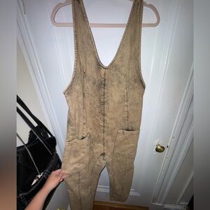 NWOT - We The Free Distressed “Tan” Denim Jumpsuit